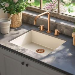 Waterevolution Flow grifo de cocina angular de 3 orificios con caño giratorio y conexión para agua filtrada cobre T152HCPE