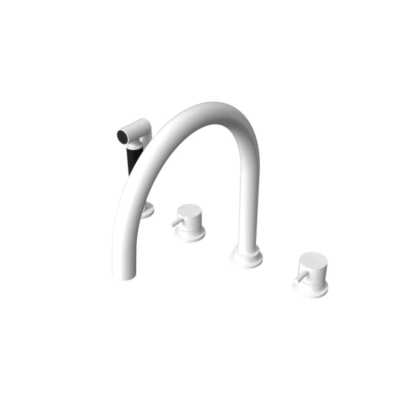 Waterevolution Flow grifo de cocina de 4 orificios con rociador extraíble blanco T153UBR