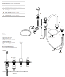 Waterevolution Flow Grifo de cocina de 4 orificios con rociador extraíble en oro claro T153UWGE