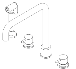 Revolución del agua Grifo de cocina angular de 4 orificios con rociador extraíble cromo T153H01