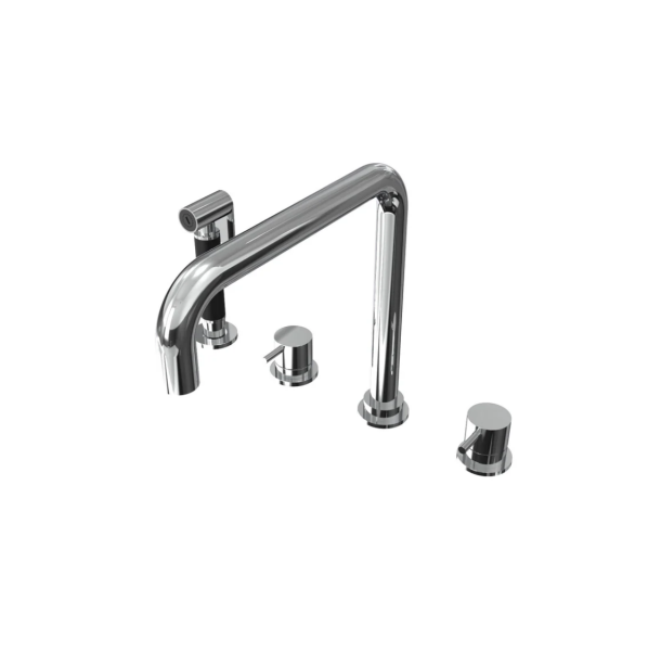 Revolución del agua Grifo de cocina angular de 4 orificios con rociador extraíble cromo T153H01