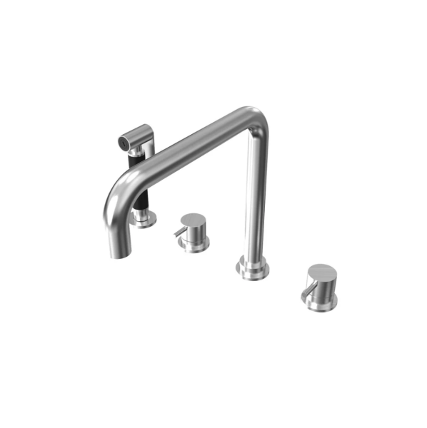 Revolución del Agua Flow grifo de cocina angular de 4 agujeros con rociador extraíble acero inoxidable T153HIE