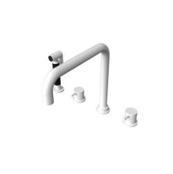 Waterevolution Flow grifo de cocina angular de 4 orificios con rociador extraíble blanco T153HBR