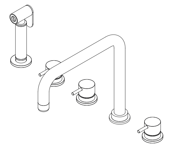 Revolución del Agua Flow grifo de cocina angular de 5 orificios con rociador extraíble y conexión para agua filtrada cromo T154H01