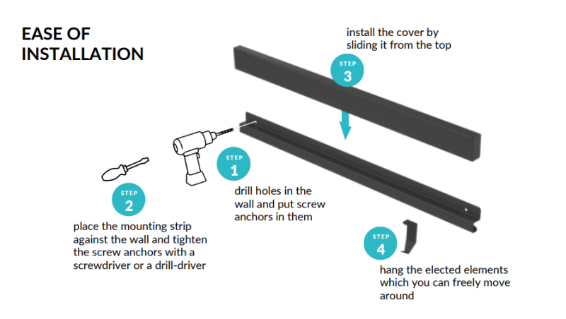 Epka Luxion Rieles de Cocina 80 cm Metal con Fijación Oculta Negro 1208969960