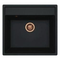 GraniteMy Bremen Fregadero de Granito 53x50 cm Negro - Montaje superior, Montaje inferior y Montaje a ras con Banco de Grifo y Tapón de Cobre 1208969970