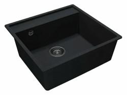GraniteMy Bremen Fregadero de granito 53x50 cm Negro - Superficie, Subestructura e Integrado con Agujero para la Grifería y Tapón de Metal de Arma 1208969971