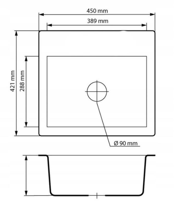 Graniteland Nera Fregadero de Granito 45x42 cm Negro de Encimera con Banco para Grifo y Tapón de Acero Inoxidable 1208969985