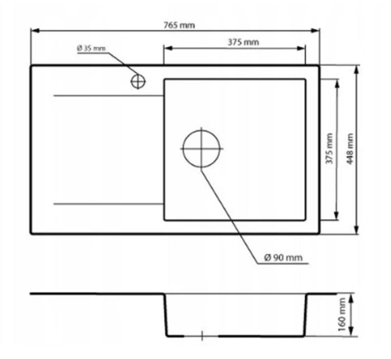Graniteland Liri Granitos Fregadero blanco con zona de escurrido 765x448 mm 1208969990
