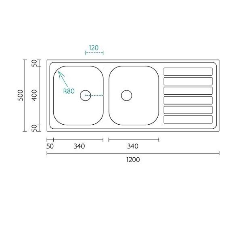 Banka Centurio 120 de acero inoxidable fregadero doble sobre encimera 120x50cm con escurridor 1208970029