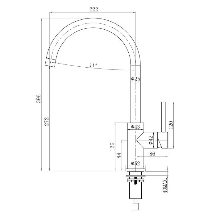 Lorreine Mersey-Black PVD grifo de cocina completamente de acero inoxidable con caño giratorio negro 1208970032.