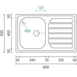 Fregadero de encimera Banka Centurio 80-1 de acero inoxidable 80x50cm con escurridor 1208970034.