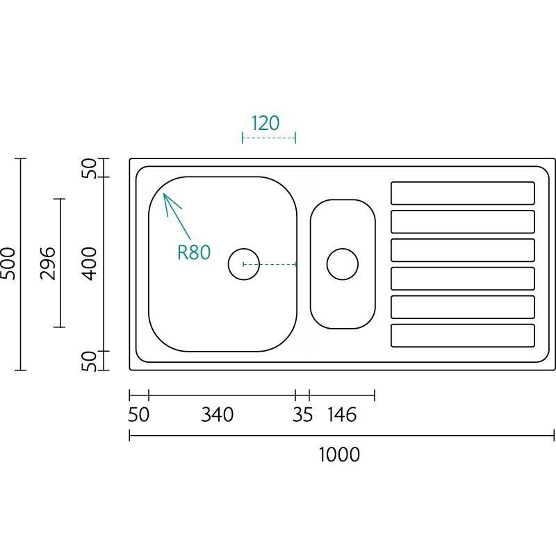 Banka Centurio 100-15 Acero Inoxidable 1,5 Fregadero sobre encimera 100 x 50 cm con Escurridor 1208970035