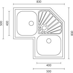 Fregadero de esquina de acero inoxidable para montaje sobre encimera Banka Montreal 83 x 83 cm con escurridor 1208970036.