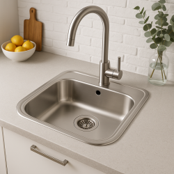 Fregadero de acero inoxidable Banka Orlando 465 x 485 mm de montaje superior con orificio para grifo 1208970058.