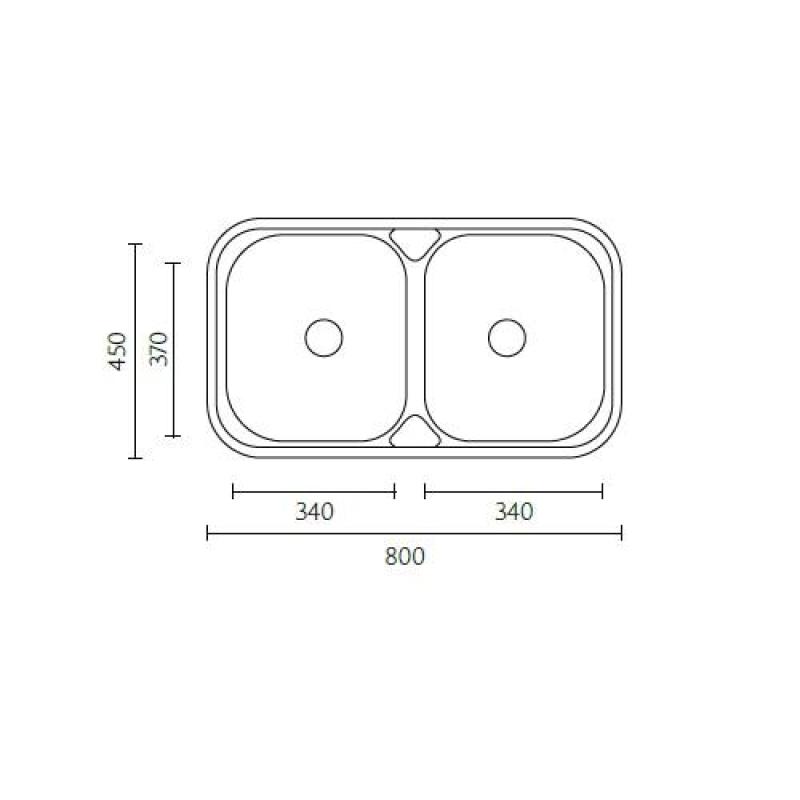 Fregadero doble de acero inoxidable Banka Halifax sobre encimera 80x45 cm 1208970060