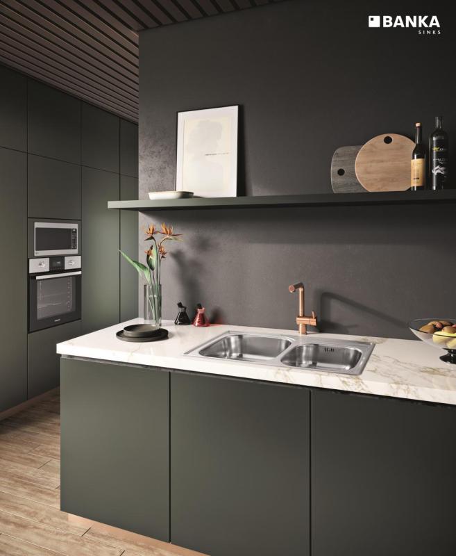 Fregadero doble de acero inoxidable Banka Princess sobre encimera 84x56 cm con orificio para grifo 1208970066.