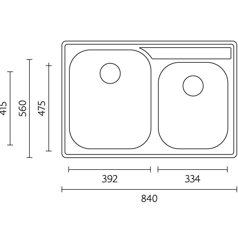 Fregadero doble de acero inoxidable Banka Princess sobre encimera 84x56 cm con orificio para grifo 1208970066.