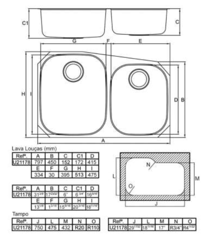 Banka Princess Fregadero doble de acero inoxidable para encastrar 750 x 475 mm 1208970067