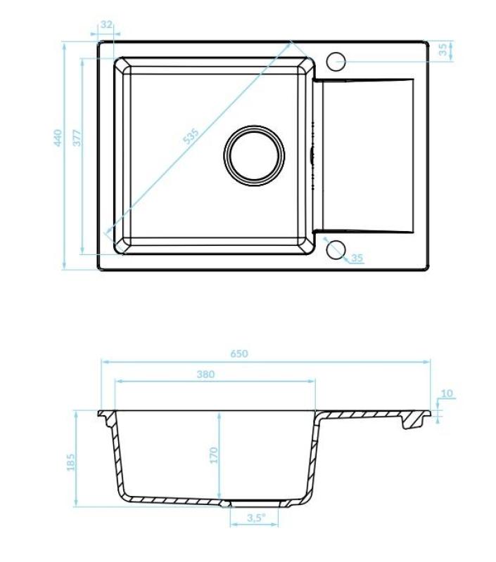 Aquadesign Kensley Set - Fregadero de Montaje en Granito Gris con Pequeña Zona de Escurrimiento y Grifo de Cocina, 65 x 44 cm 1208970086.