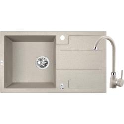 Conjunto Aquadesign Hartwell - Fregadero de Montaje Superior de Granito Beige Arena con Escurridor y Grifo de Cocina, 76 x 44 cm - 1208970088