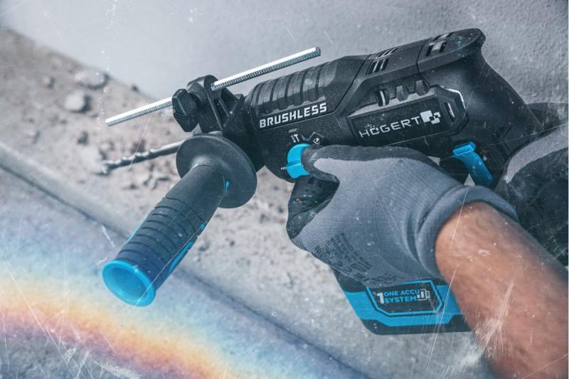 HÖGERT taladro percutor a batería, sin escobillas, 18V, con función de cincel.