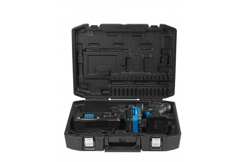 HÖGERT taladro inalámbrico 18V, set con batería, cargador, soporte para puntas, almacén de brocas.