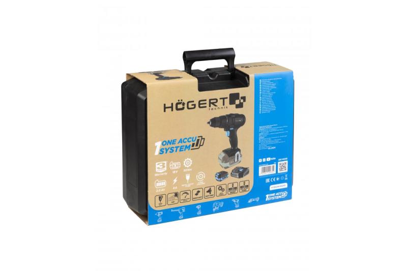 HÖGERT taladro inalámbrico 18V, set con batería, cargador, soporte para puntas, almacén de brocas.