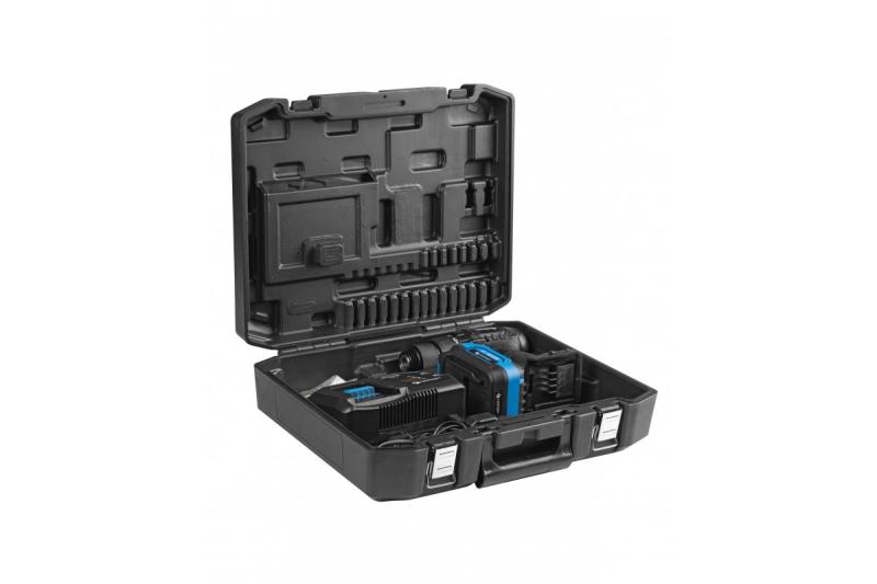 HÖGERT taladro inalámbrico 18V, set con batería, cargador, soporte para puntas, almacén de brocas.