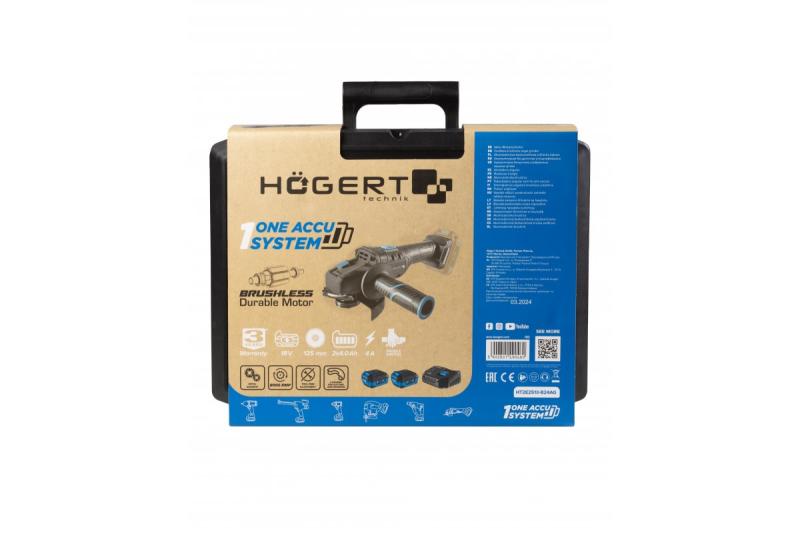 HÖGERT amoladora angular inalámbrica con interruptor de paleta, 125MM, 18V, juego con batería, cargador, accesorios.