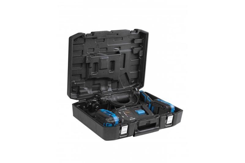 HÖGERT amoladora angular inalámbrica con interruptor de paleta, 125MM, 18V, juego con batería, cargador, accesorios.