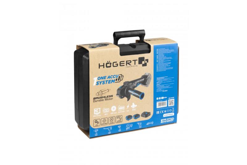 HÖGERT Amoladora angular inalámbrica con interruptor de paleta, 125MM, 18V - Set (batería, cargador, accesorios)