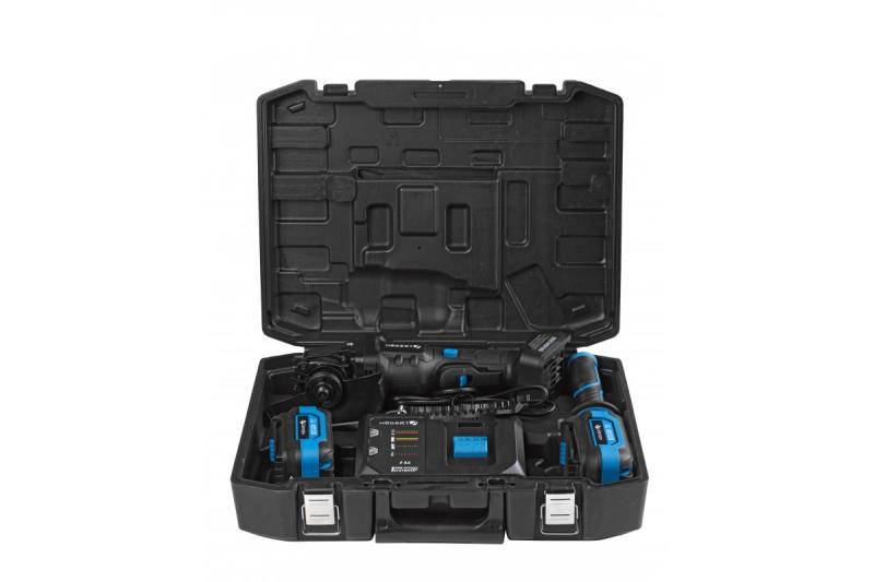 HÖGERT Amoladora angular inalámbrica con interruptor de paleta, 125MM, 18V - Set (batería, cargador, accesorios)