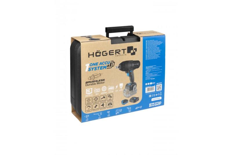 HÖGERT llave de impacto inalámbrica, sin escobillas, 18V, con batería, cargador.