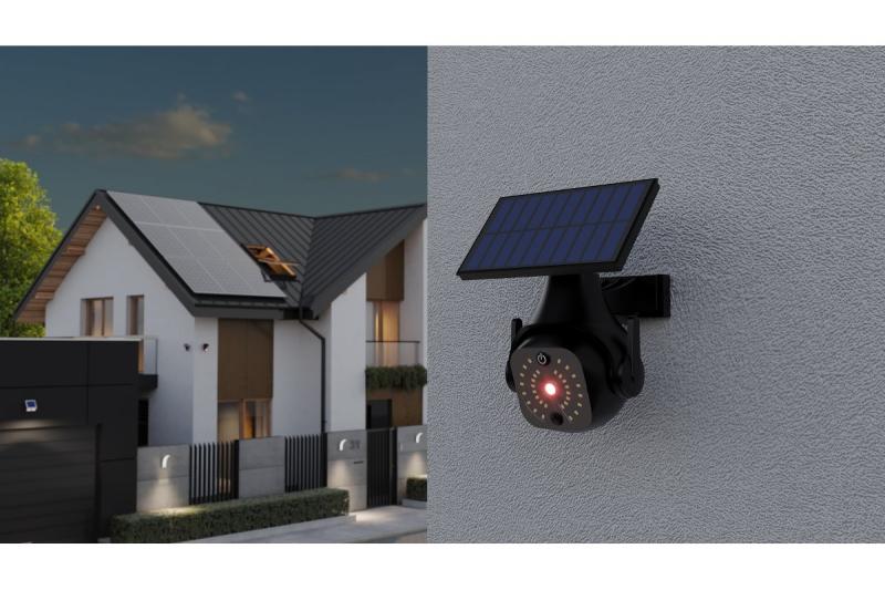 Luz de inundación solar con sensor de movimiento y crepúsculo GUARDOS, LED, 300lm, 6400K, 1200mAh, IP65, cámara simulada
