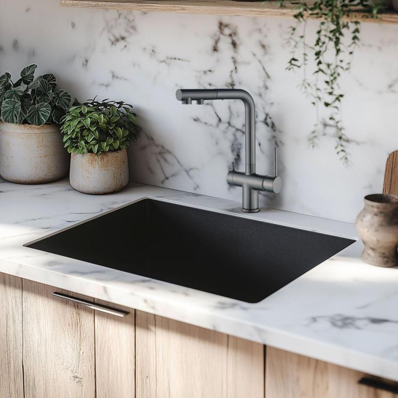 Grifo monomando de cocina Ausmann Ellington de 3 vías con caño extraíble y agua filtrada – Gun metal- 1208970499