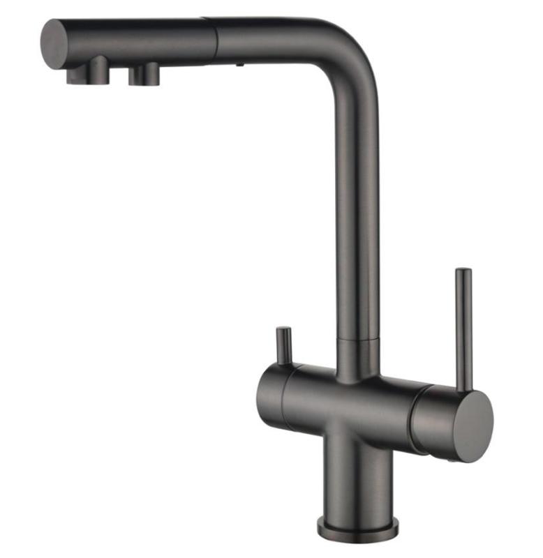 Grifo monomando de cocina Ausmann Ellington de 3 vías con caño extraíble y agua filtrada – Gun metal- 1208970499