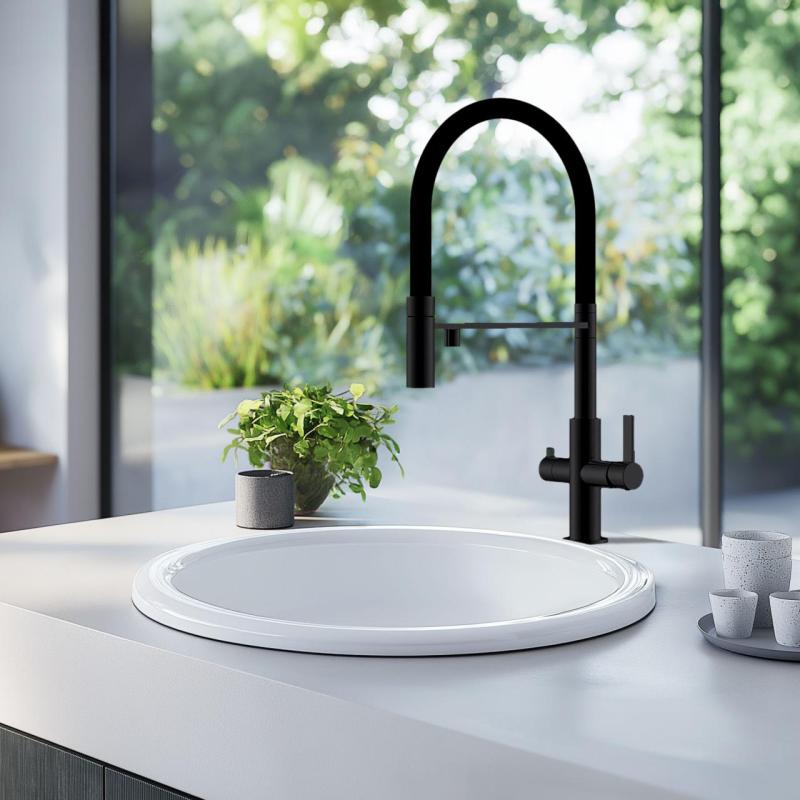 Ausmann Claridge Grifo de Cocina de 3 Vías con Caño Flexible y Agua Filtrada – Antracita – 1208970500