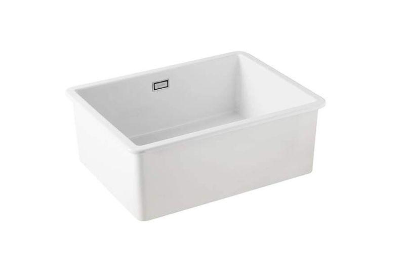 Ausmann Ceramic Ember Fregadero Cerámico Blanco - Montaje Superior e Inferior 54 x 40 cm con tapón de acero inoxidable 1208970508