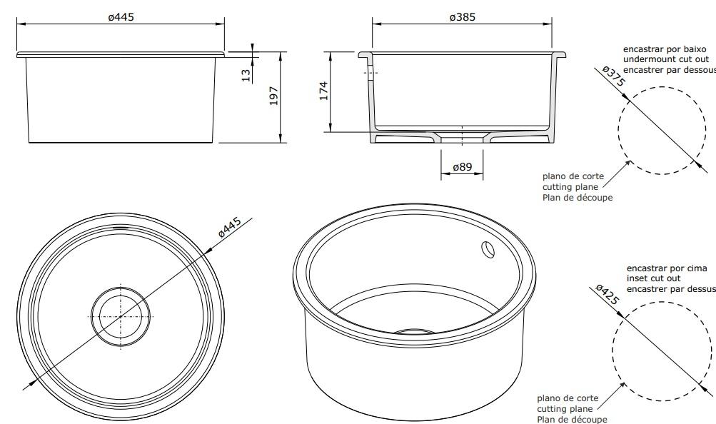 Ausmann Ceramic Ember Lavabo Redondo de Cerámica Blanco para Montaje Superior e Inferior 1208970512