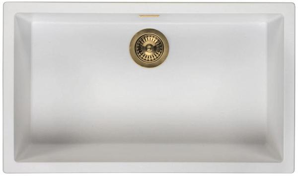 Lavabo Blanco Grande 70x40 cm para Montaje bajo, Montaje sobre encimera y Montaje a ras con Tapón Dorado 1208970522.