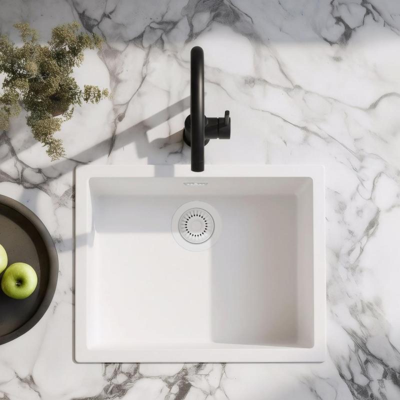 Lavabo Blanco 50x40 cm para Montaje Inferior, Superior y Integrado con Tapón Blanco 1208970531