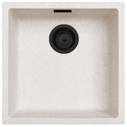 Fregadero de Arena Blanco Crema 40x40 cm para Instalación Bajo Encimera, Sobre Encimera y a Nivel con Tapón Negro Mate 1208970540.