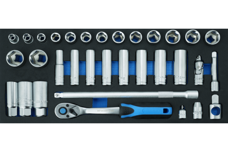 Conjunto de herramientas de carraca de 3/8", 33 piezas, inserto EVA.