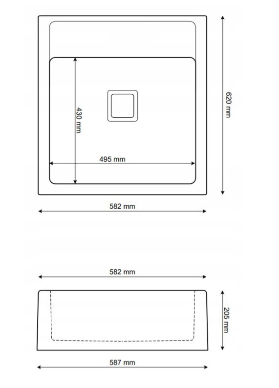 Graniteland Arno Fregadero de Granito Blanco de montaje intermedio 582x620mm con tapón cuadrado de acero inoxidable 1208970604.