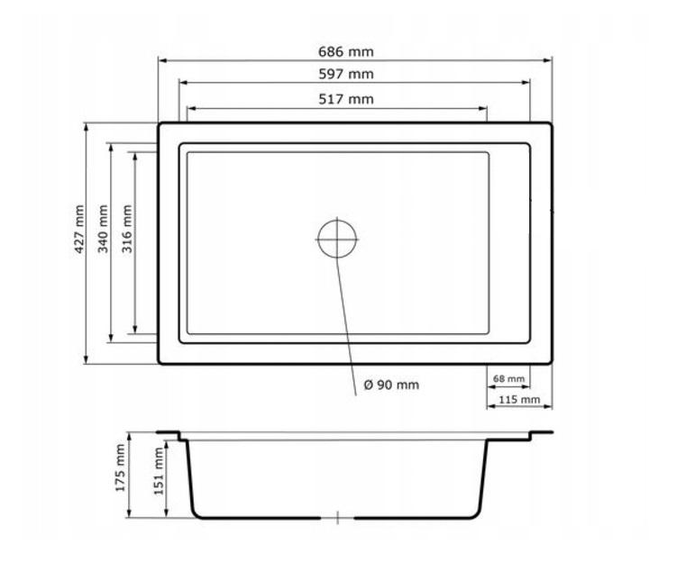 Graniteland Magra Fregadero de Granito Blanco de sobremesa 42x34 cm con banco para grifo y tapón de acero inoxidable 1208970614.