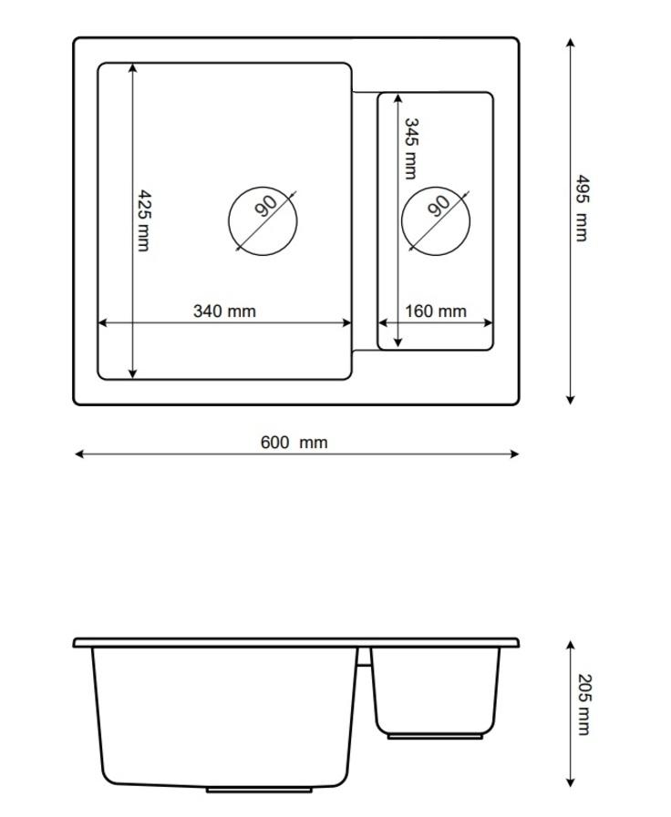 Graniteland Adda Granito Beige arena 1.5 Fregadero de encimera 600x495mm con tapón de acero inoxidable 1208970621.