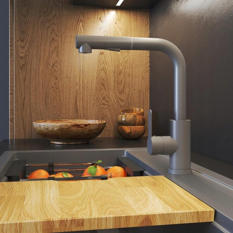 Grifo de Cocina Graniteland Celeste Gris con Caño Extraíble y Ducha de Mano de Doble Función 1208970663