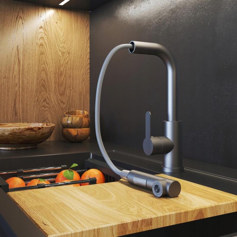 Grifo de Cocina Graniteland Celeste Gun metal (Gris plomo) con Caño Extraíble y Ducha de Mano de Doble Función 1208970666