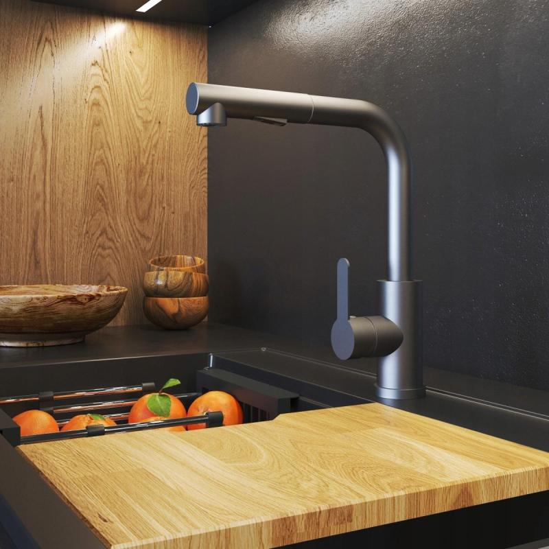 Grifo de Cocina Graniteland Celeste Gun metal (Gris plomo) con Caño Extraíble y Ducha de Mano de Doble Función 1208970666